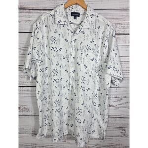 Palm Tree Sailboats Flamingos Navy Print Button Up Men's Size 2XLT Saddlebred